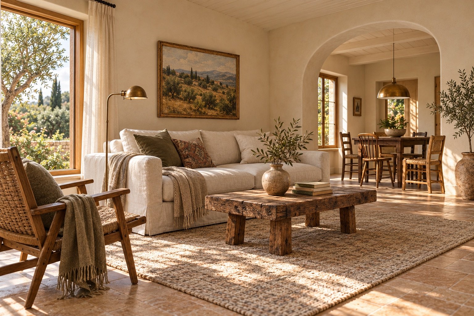 Warm living and dining room collected gradually with new, vintage and personal pieces