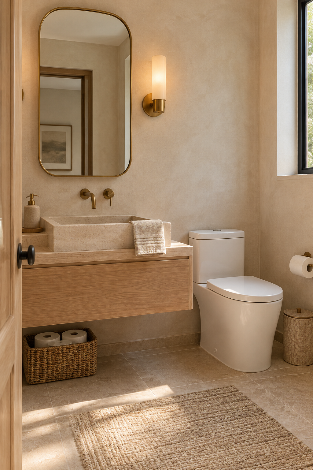 Simple organic modern guest bathroom with fresh towels